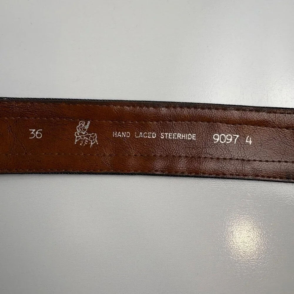 VTG Bechelli‎ Mens Hand-Laced Steerhide Leather Denim Belt Brass Buckle- Size 36
